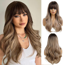 Dunkelblonde Ombre Langhaar Perücke mit Pony für Frauen