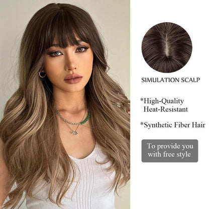 Dunkelblonde Ombre Langhaar Perücke mit Pony für Frauen
