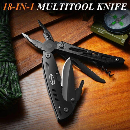 Multitool Taschenmesser Werkzeug 18 in 1 Camping Zubehör Schwarz
