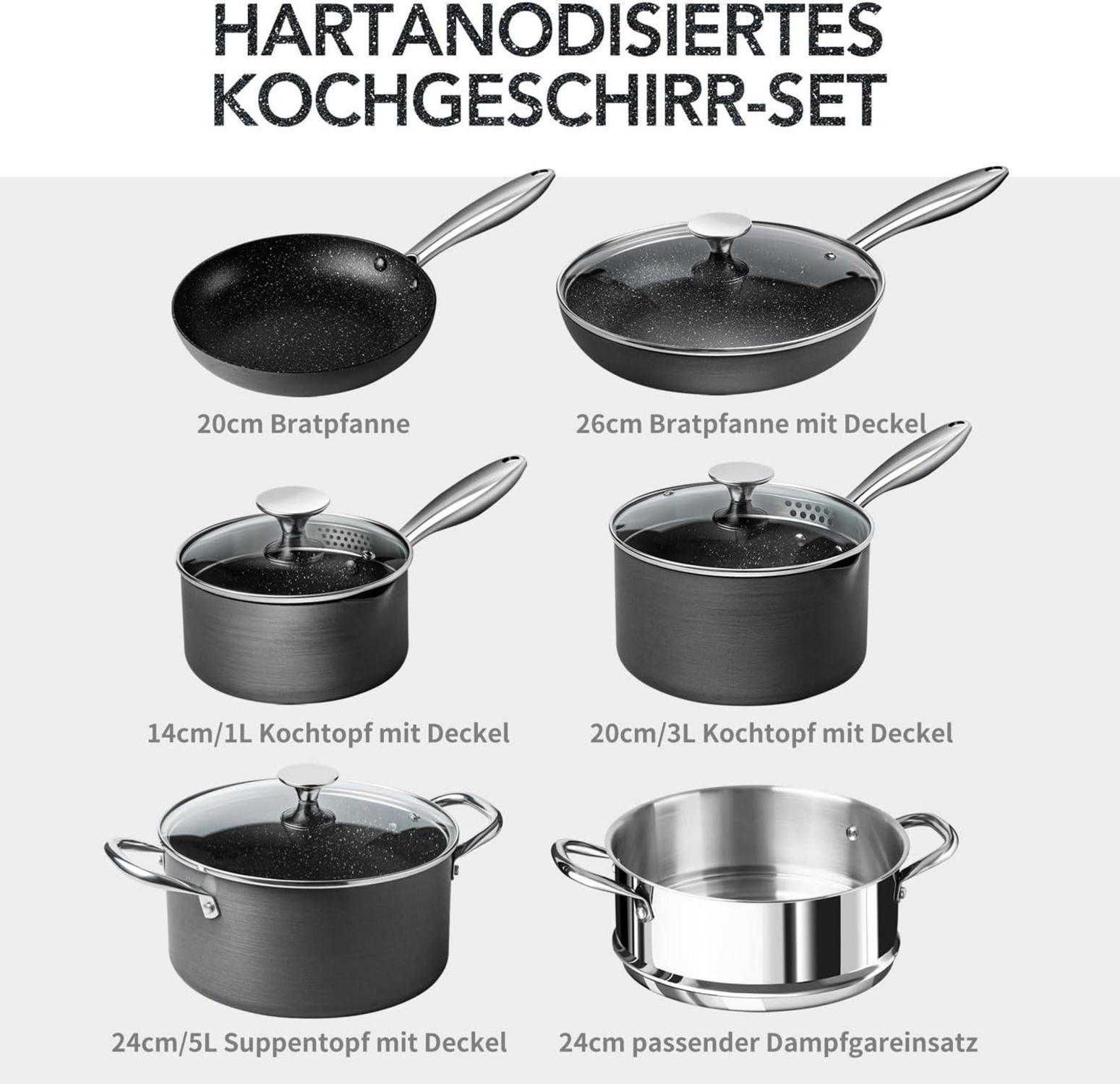 Kochtopf & Pfannenset 10-teilig - Induktionsgeeignet, Granitbeschichtet