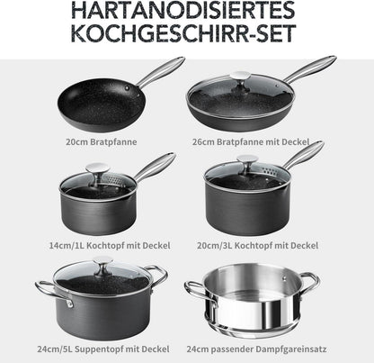 Kochtopf & Pfannenset 10-teilig - Induktionsgeeignet, Granitbeschichtet