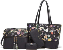 Damen Handtasche Set Schwarzfl Goldene Details