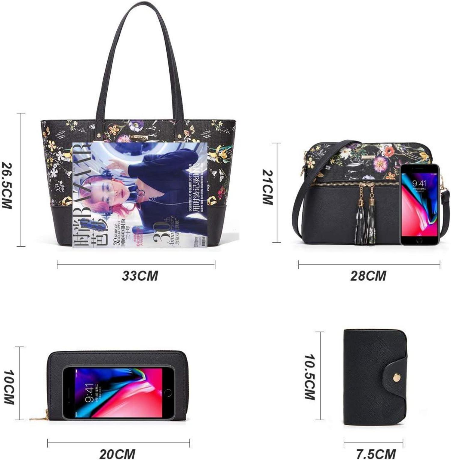 YTL Damen Handtasche Tote Schultertasche Umhängetasche Set Groß Schwarz