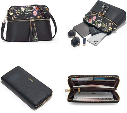 Damen Handtasche Tote Schultertasche Umhängetasche Set Schwarz