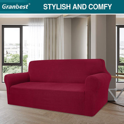 Elastischer Sofabezug 3-Sitzer Weinrot | Modern & Schutz für Wohnzimmer