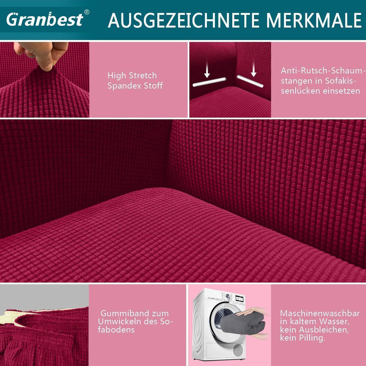 Elastischer Sofabezug 3-Sitzer Weinrot | Modern & Schutz für Wohnzimmer