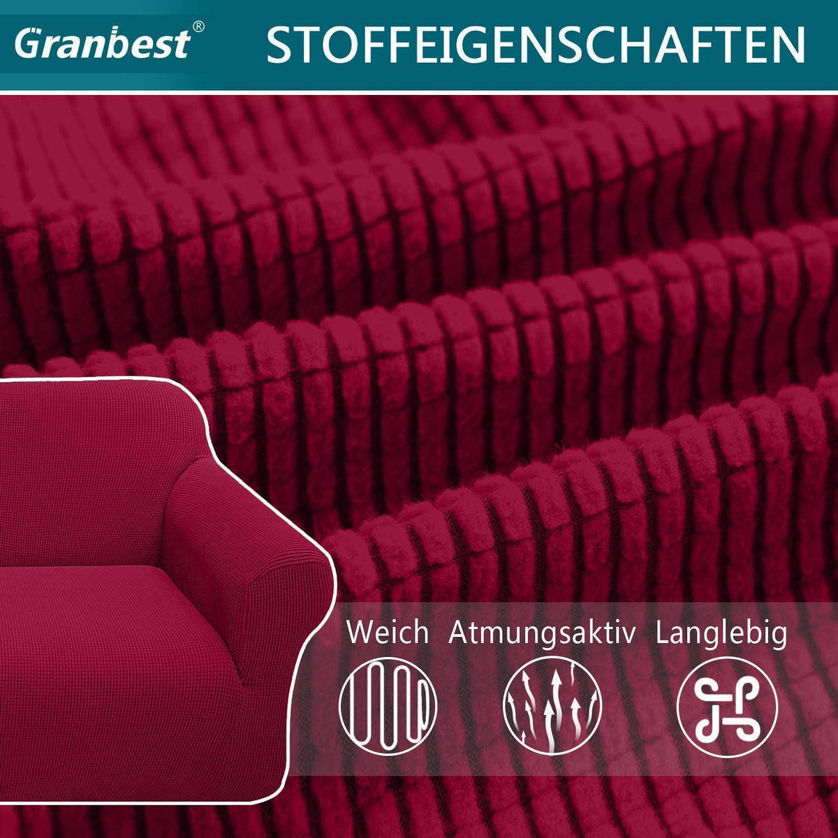 Elastischer Sofabezug 3-Sitzer Weinrot | Modern & Schutz für Wohnzimmer