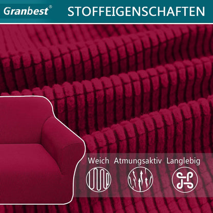 Elastischer Sofabezug 3-Sitzer Weinrot | Modern & Schutz für Wohnzimmer