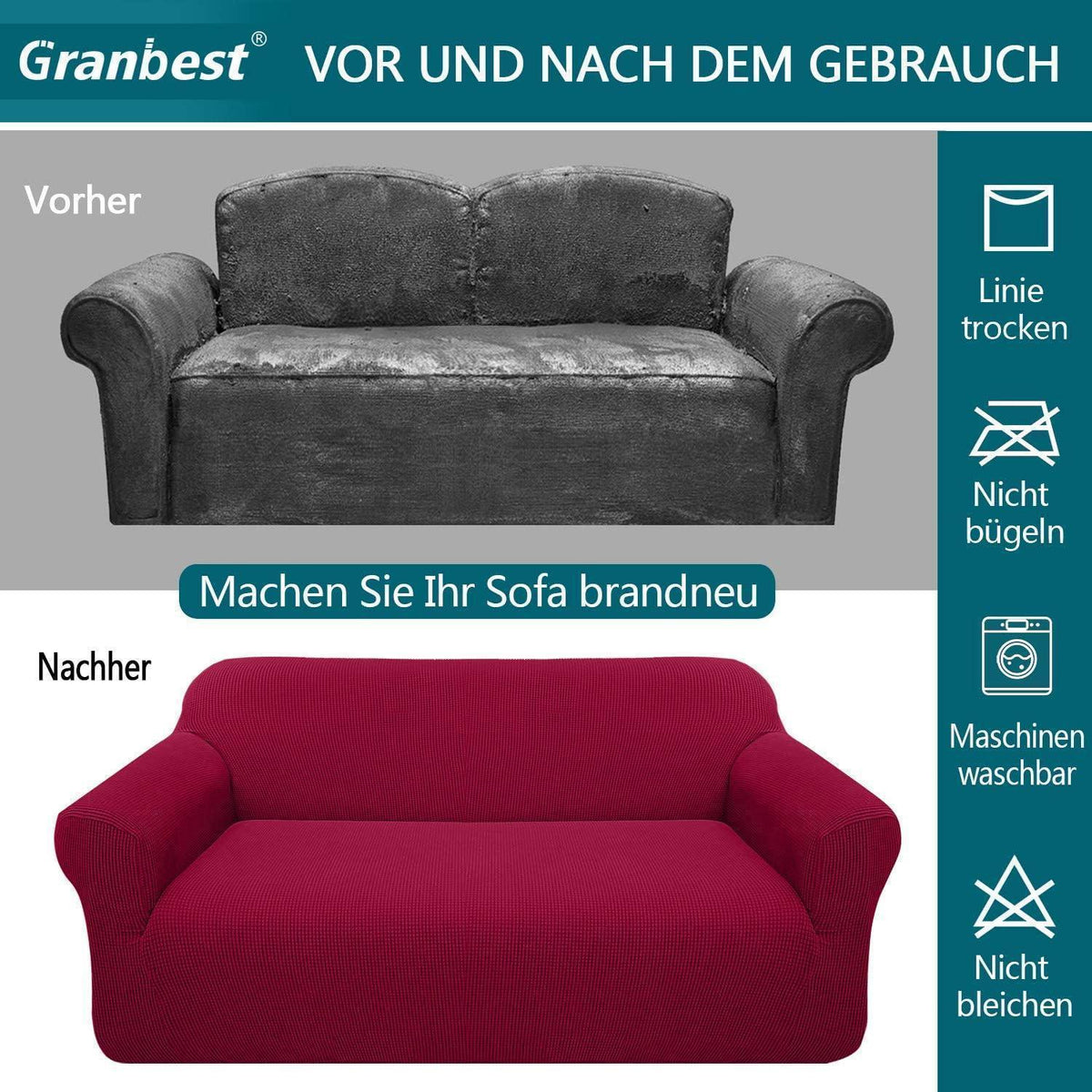 Elastischer Sofabezug 2-Sitzer Weinrot | Modern & Schutz für Wohnzimmer