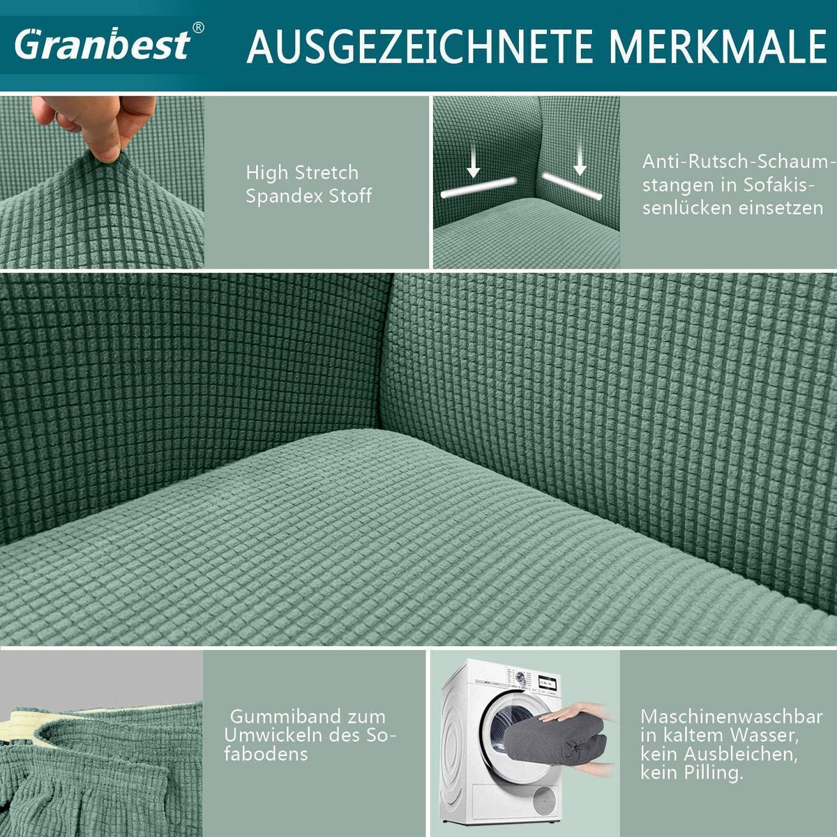 Elastischer Sofabezug 2-Sitzer Salbei - Modern & Schutzhülle