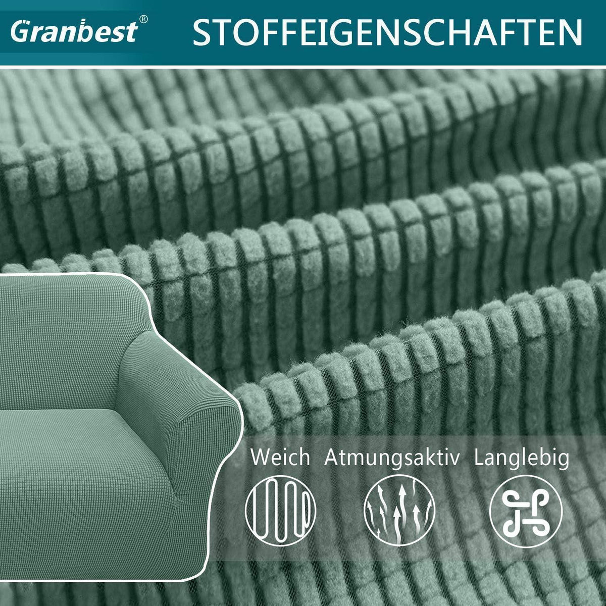 Elastischer Sofabezug 2-Sitzer Salbei - Modern & Schutzhülle