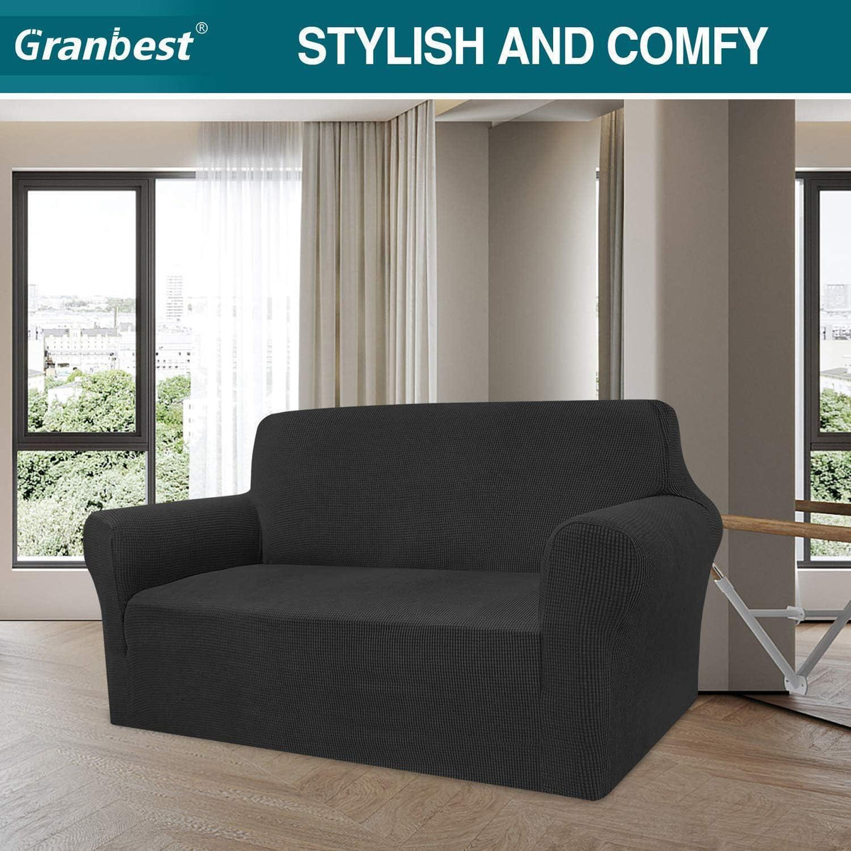 Elastischer Sofabezug 2-Sitzer Schwarz – Modern & Schutz für Ihr Sofa