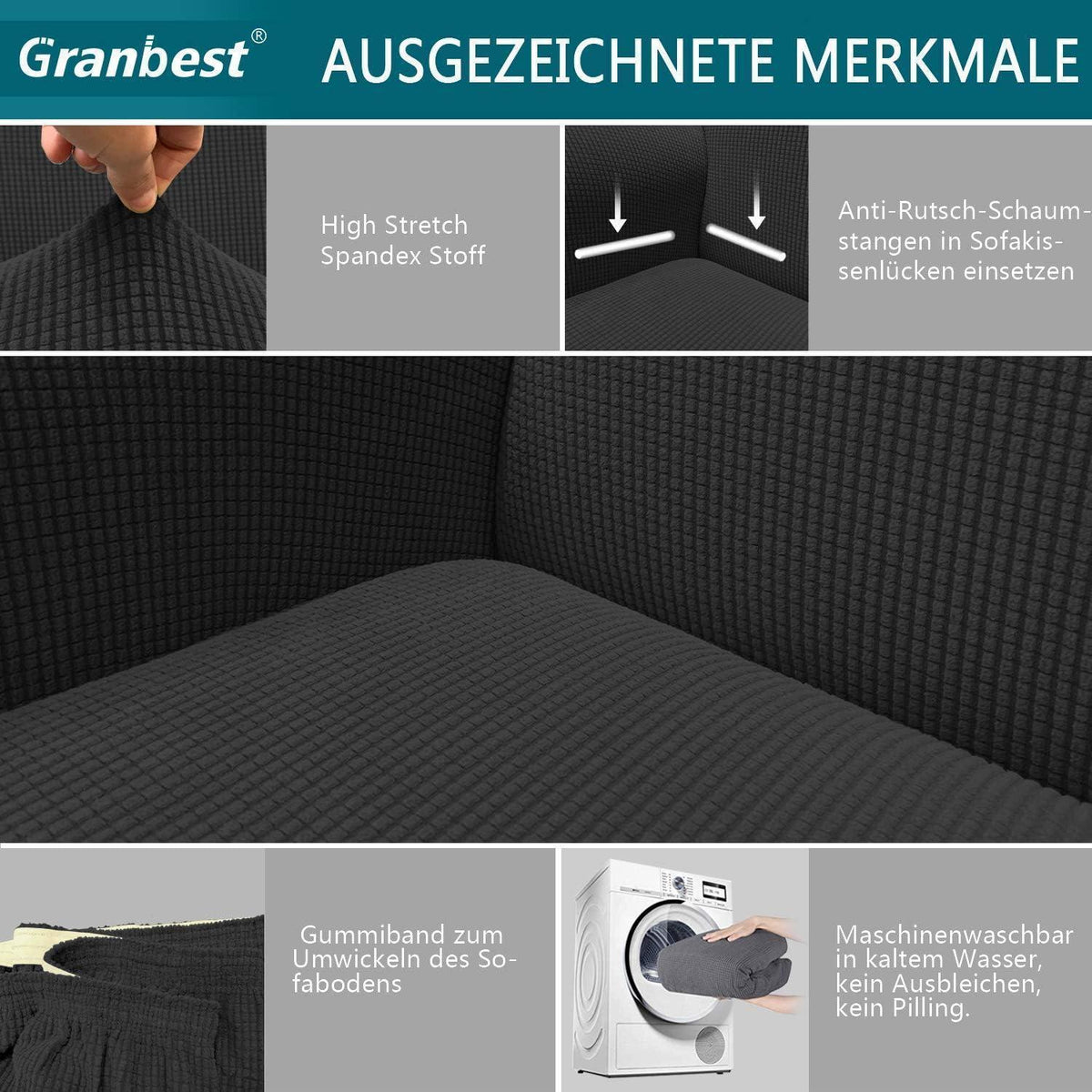 Elastischer Sofabezug 2-Sitzer Schwarz – Modern & Schutz für Ihr Sofa
