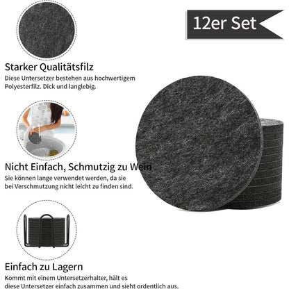 Untersetzer Gläser Filzuntersetzer Rund 12er Set mit Halter