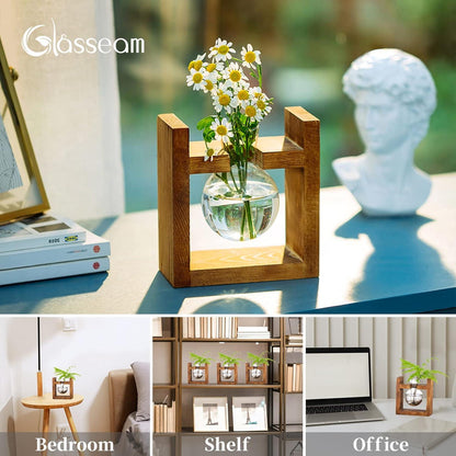 Glas Terrarium Pflanzgefäß Holzregal Glühbirne Avocado Vase