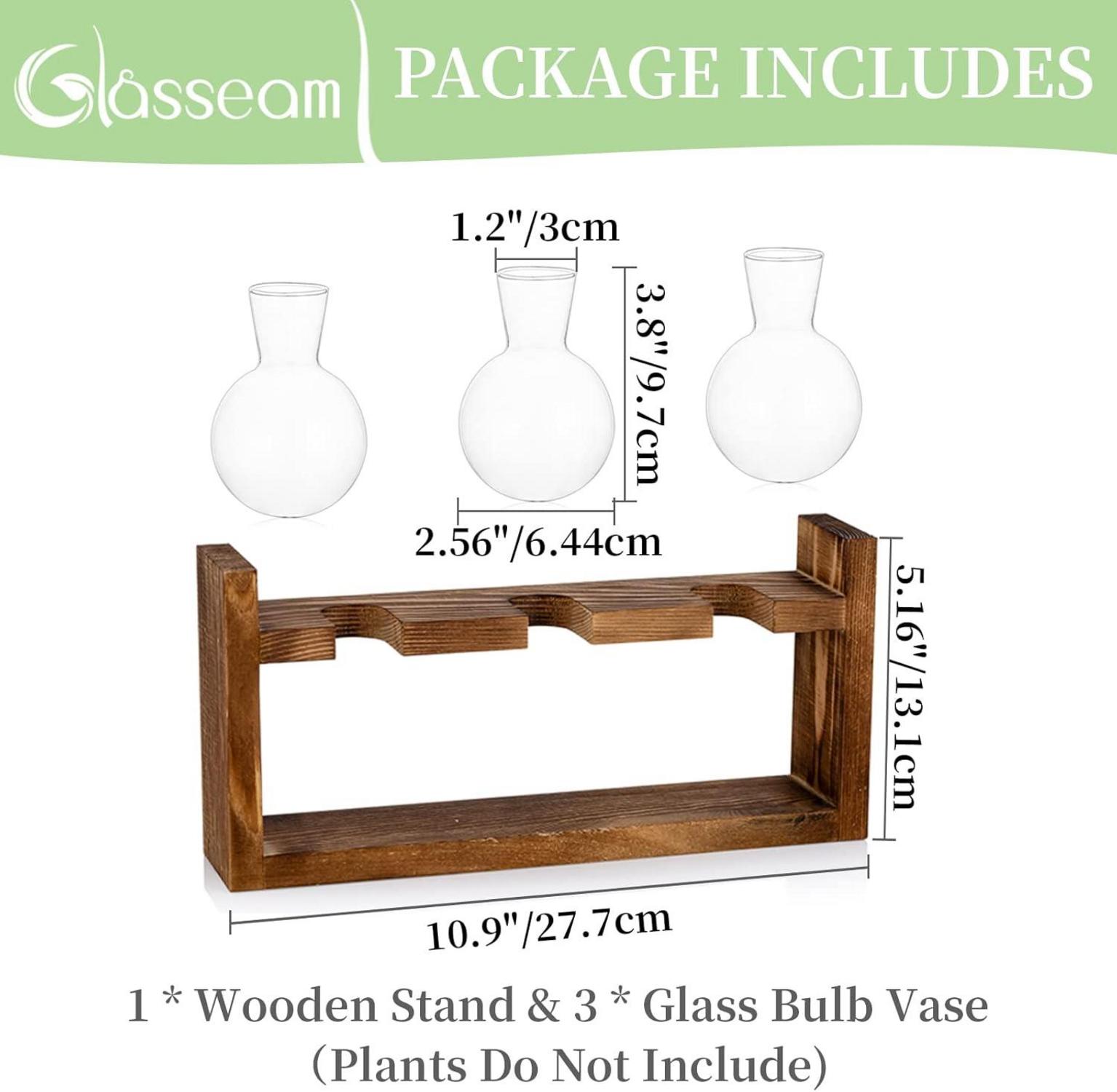 Blumenvase Vintage Glas Vasen Tischdeko Modern Holzständer 3