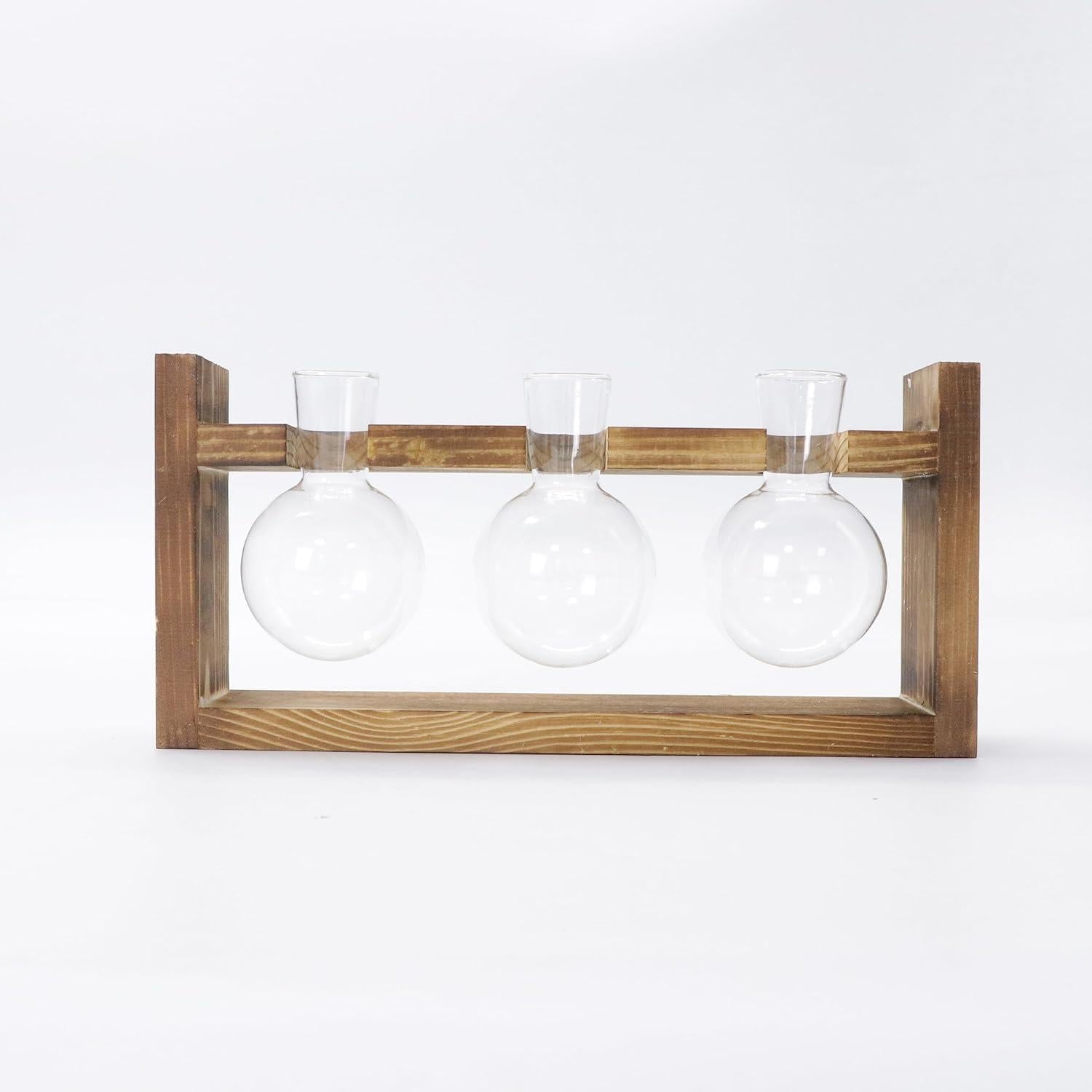 Blumenvase Vintage Kleine Vasen Glas Holzständer Wohnzimmer Outdoor Geburtstag Hydroponik