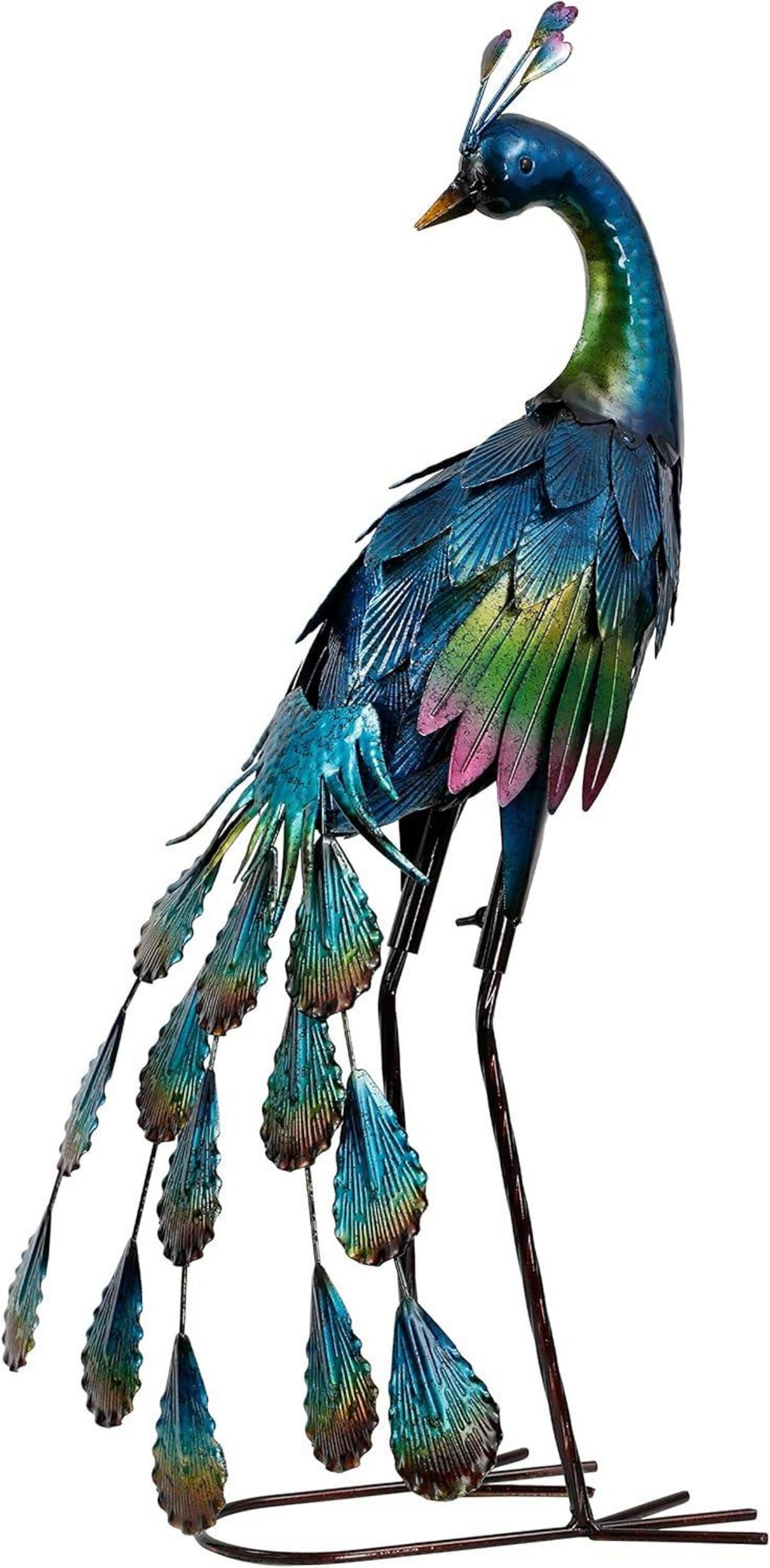 Gartendeko Pfau Figur Metall 57cm Wetterfest Terrasse Balkon Hof