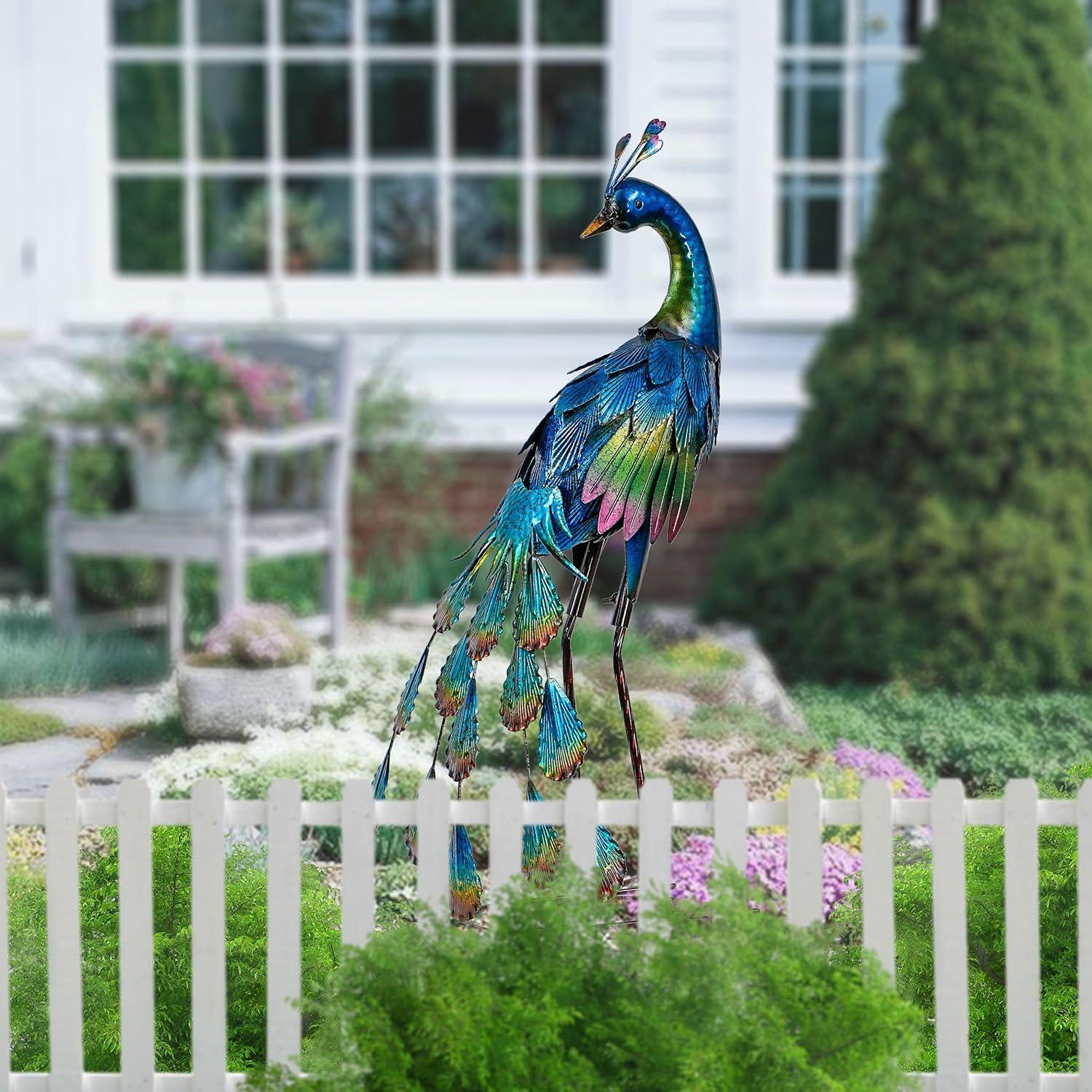 Gartendeko Pfau Figur Metall 57cm Wetterfest Terrasse Balkon Hof