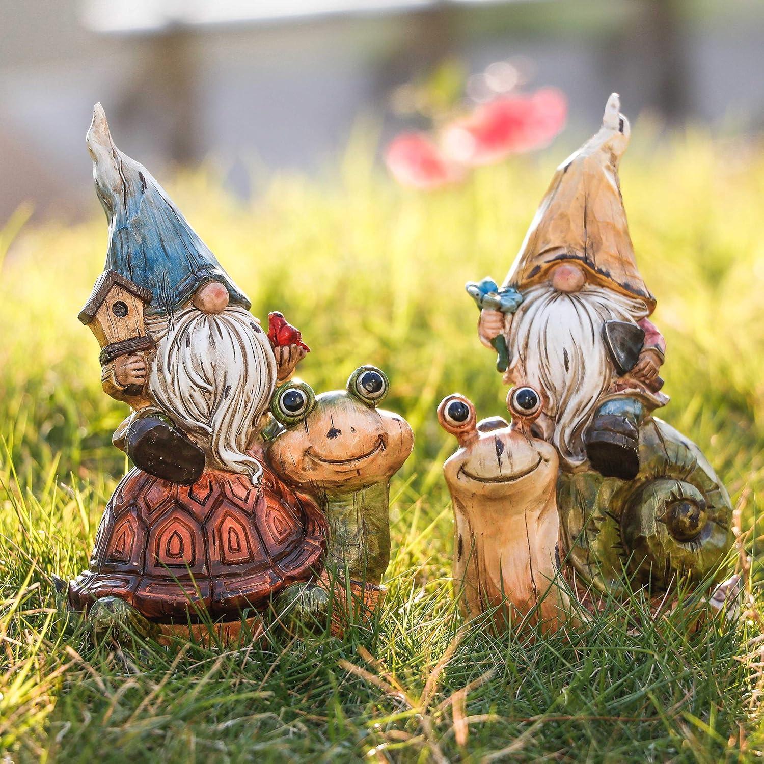 Lustige Gartenzwerge 2er Set für Draußen 19cm - Wetterfest