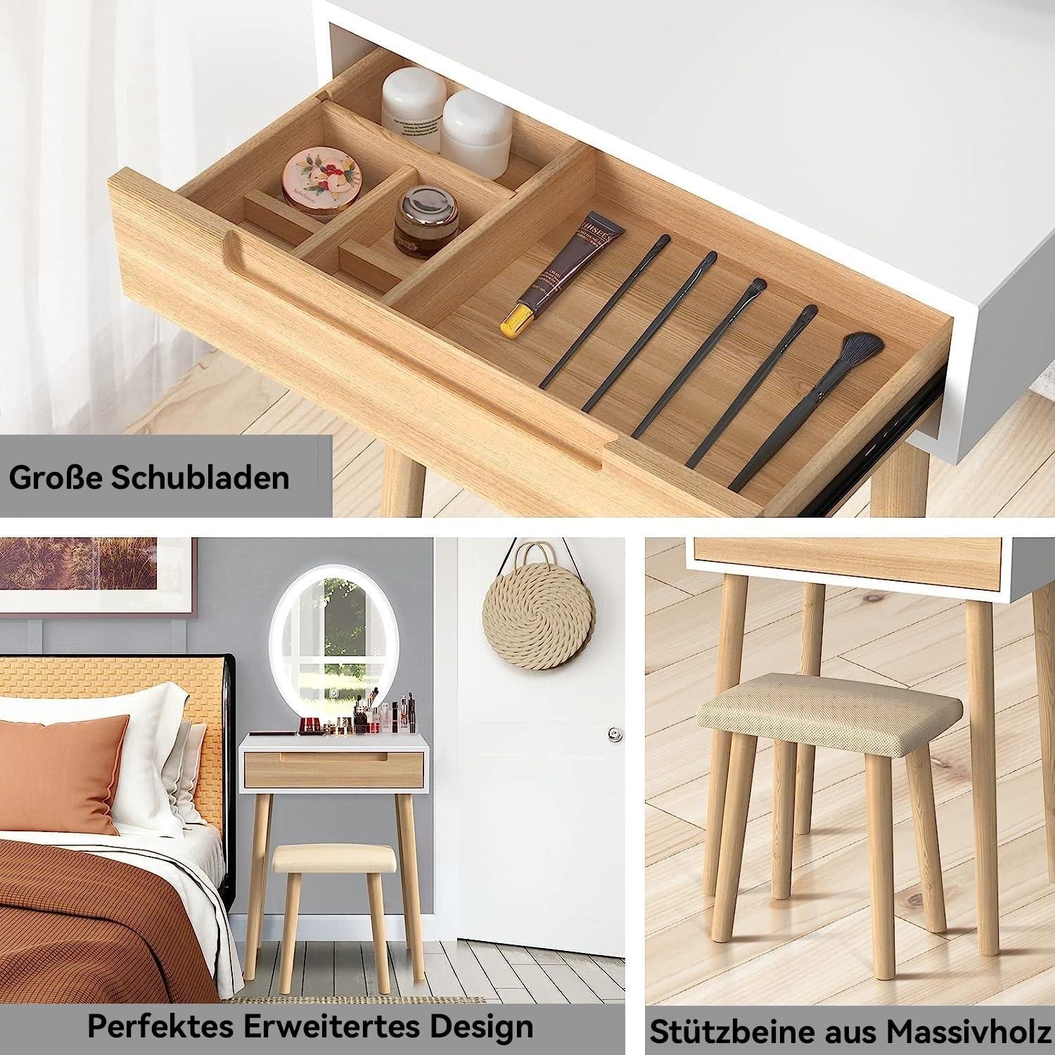 Schminktisch mit LED Spiegel und Schubladen, Kosmetiktisch