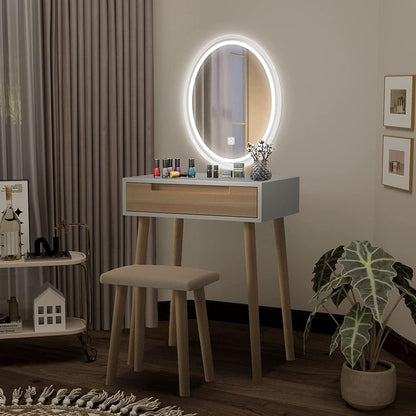 Schminktisch LED Spiegel Schubladen Hocker Kosmetiktisch Make-up Tisch
