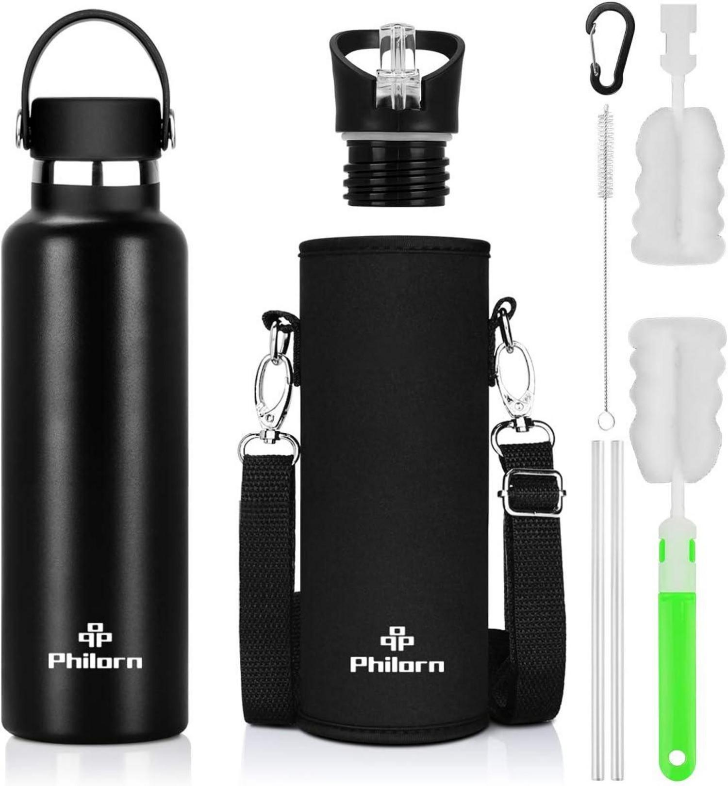 Isolierte Edelstahl Trinkflasche 1000ML Thermosflasche Schwarz