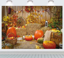 Herbstparty Hintergrund Vinyl 2,1x1,5m - Rustikal Holz Scheune Kürbis