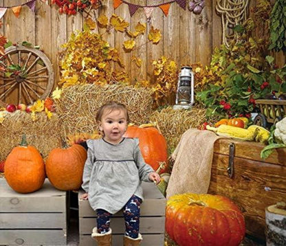 Herbstparty Hintergrund Vinyl 2,1x1,5m - Rustikal Holz Scheune Kürbis