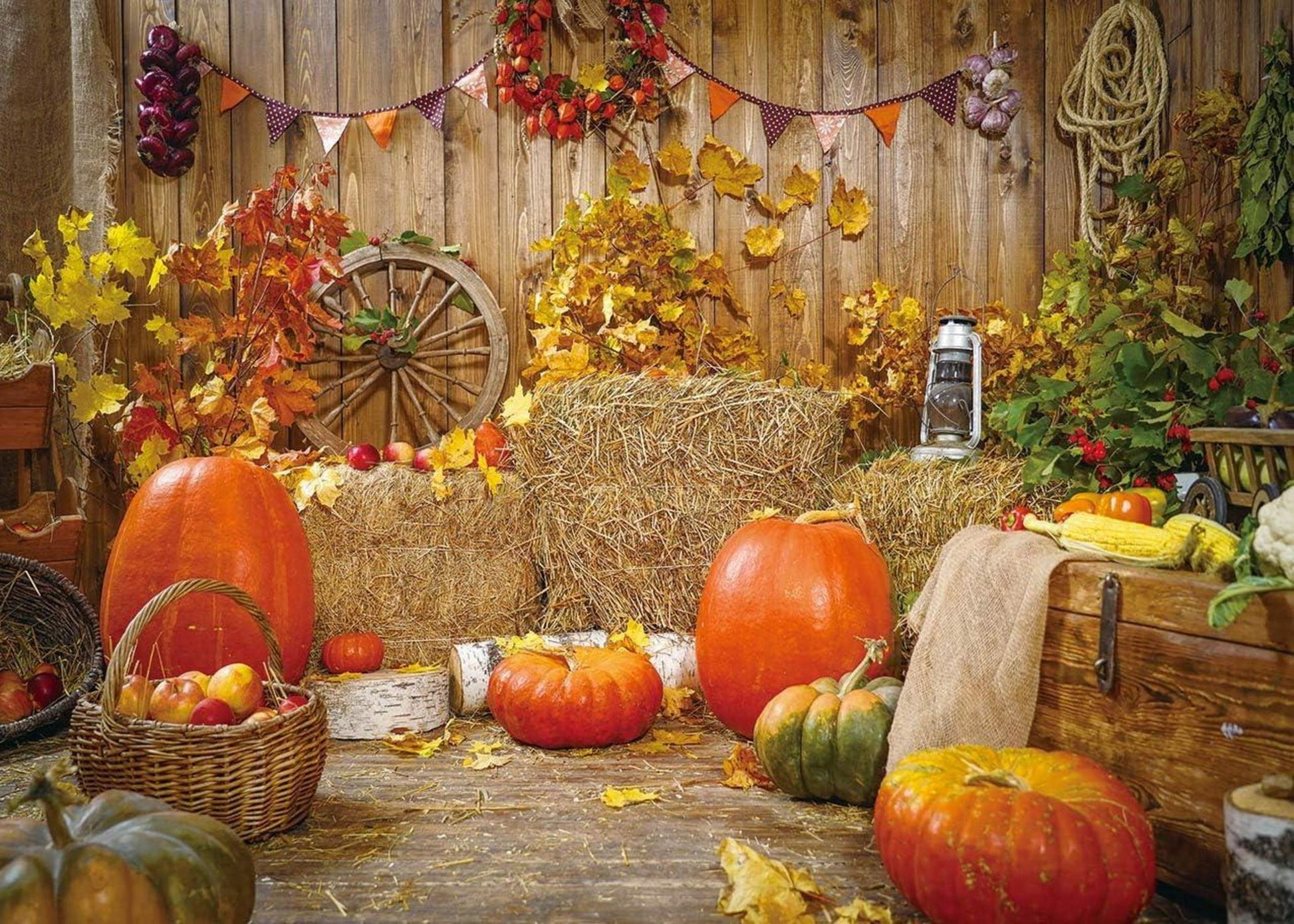 Herbstparty Hintergrund rustikale Holztafel Dekoration 210x150cm