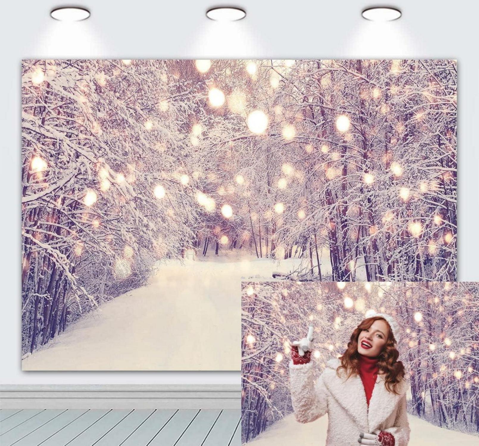 Snowfield Forest Bokeh Hintergrund Winter Christmas Party Dekor 2.1 x