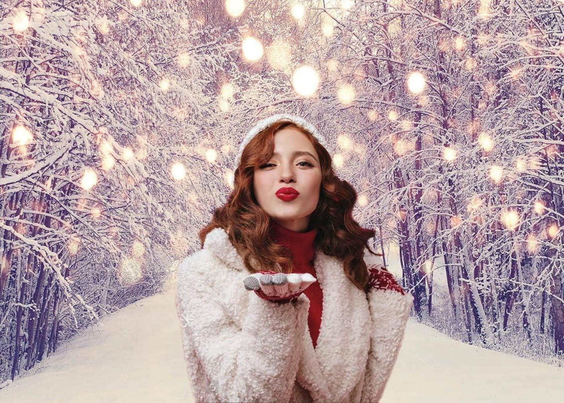 Fotohintergrund Winter Wonderland Bokeh Snowflake Sparkle