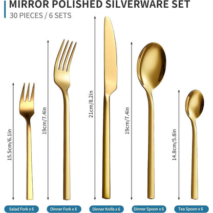 Velaze 30-teiliges Besteckset Edelstahl 18/10 Gold