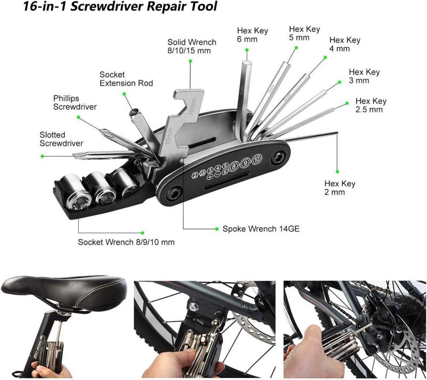 Fahrrad Reparatur Set 16-in-1 Multitool Satteltasche
