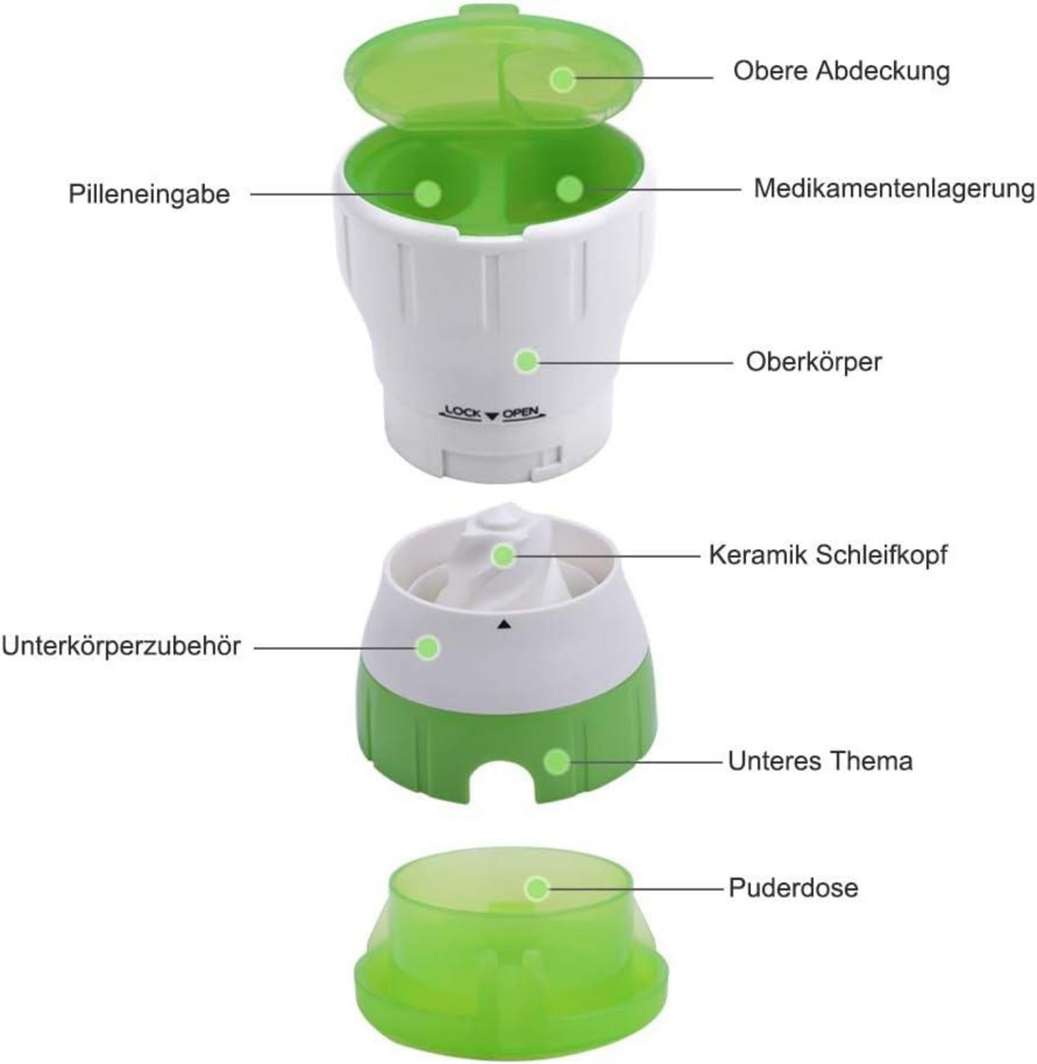 Tablettenmörser mit Depotfach Keramik Pillenmörser Grinder