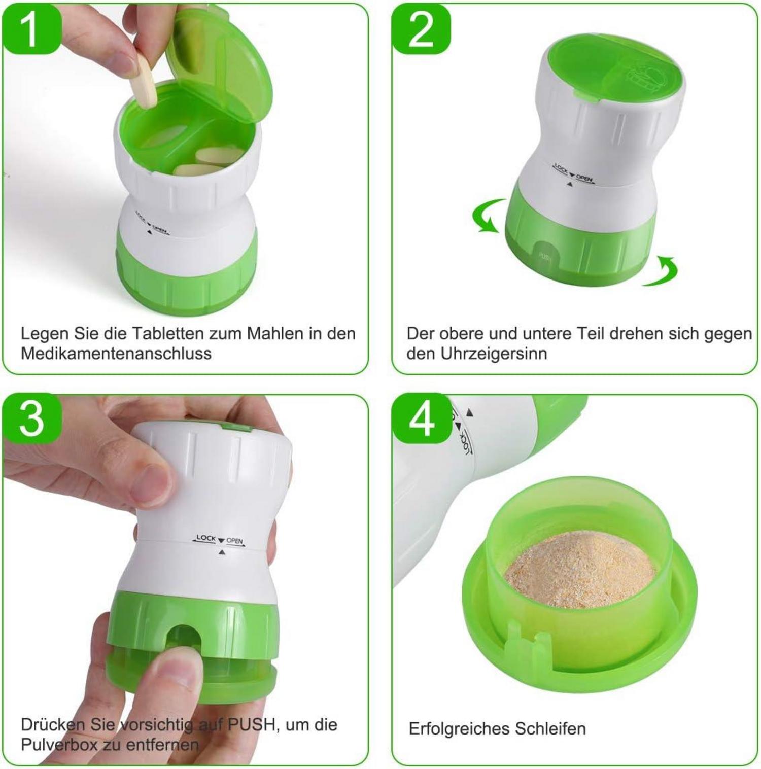 Tablettenmörser mit Depotfach und Keramikmörser, Pillenmörser und Medikamentenmörser