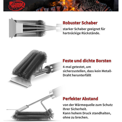 Robuste Grillbürste Drahtbürste Grillzubehör aus Edelstahl