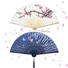 Faltbare Handfächer 2er Set Bambus Stoff Geschnitzt Chinesischer Stil