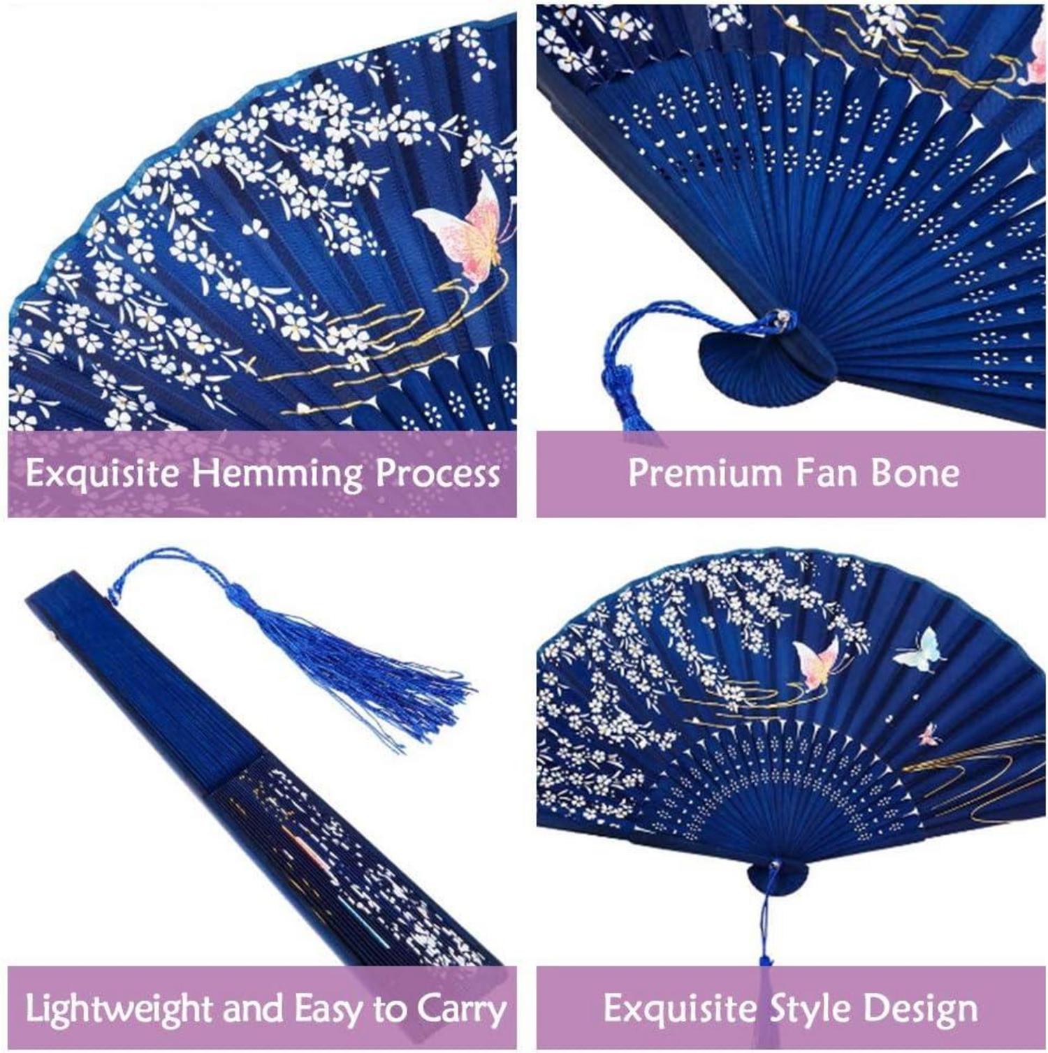 Faltbare Handfächer 2er Set Bambus Stoff Geschnitzt Chinesischer Stil