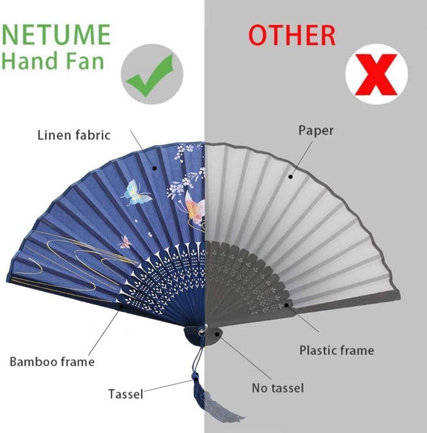 NETUME Faltfächer Handfächer 2 Stück Holz Stoff Bambus Geschnitzt Hochzeit Wanddekoration