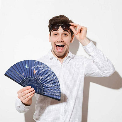 Faltbare Handfächer Bambus Stoff Damen Geschnitzt Chinesischer Stil 2er Set