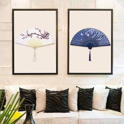 Faltbare Handfächer Bambus Stoff Damen Geschnitzt Chinesischer Stil 2er Set