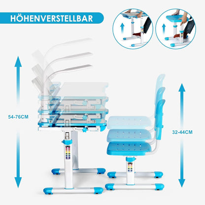 Höhenverstellbarer Kinderschreibtisch mit Stuhl und Schublade inkl. Lampe