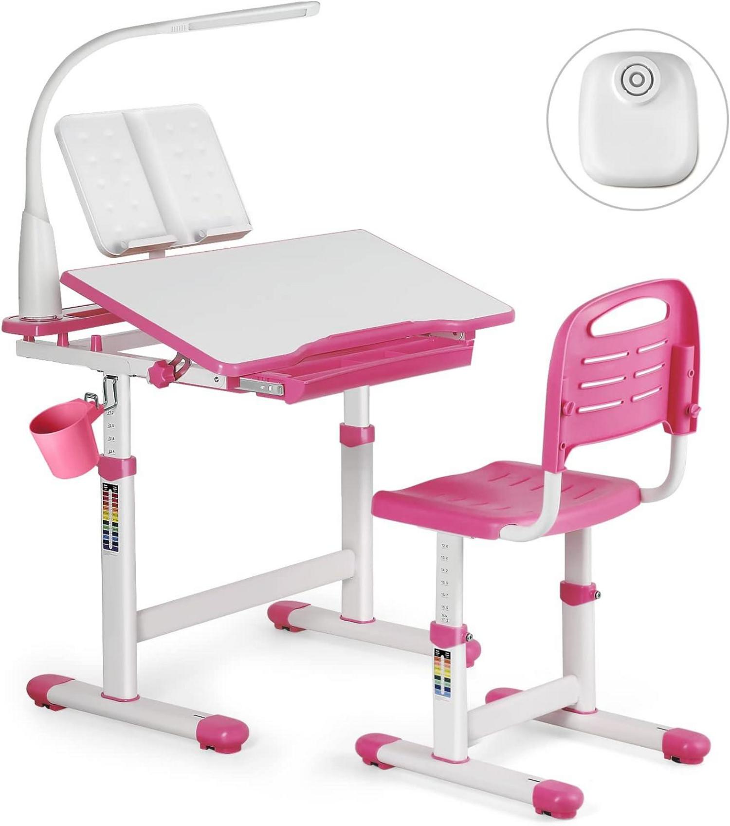 Höhenverstellbarer Kinderschreibtisch mit Lampe, Stuhl und Schublade