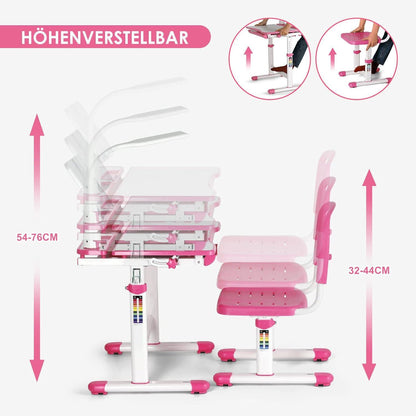 Höhenverstellbarer Kinderschreibtisch mit Schublade und Stuhl - Rosa
