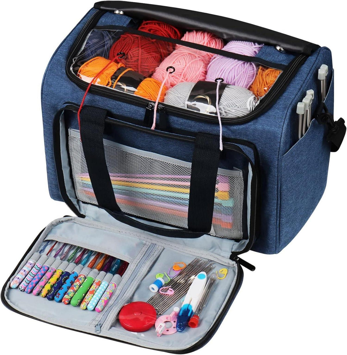 Garntasche für Stricken Häkeln Kreuzstich Marineblau Oxford