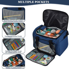 Garntasche | Stricknadel-Set Häkelset Kreuzstich-Set Marineblau 38,1 x 27,9 x 25,4 cm