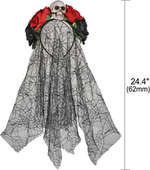 Halloween Totenkopf Haarreif & Schleier Schwarz Rose Kostüm