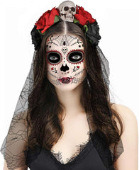 Halloween Totenkopf Haarreif mit Schleier und Rosen
