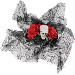Halloween Haarreif Tag der Toten Totenkopf Rosen Schleier Schwarz